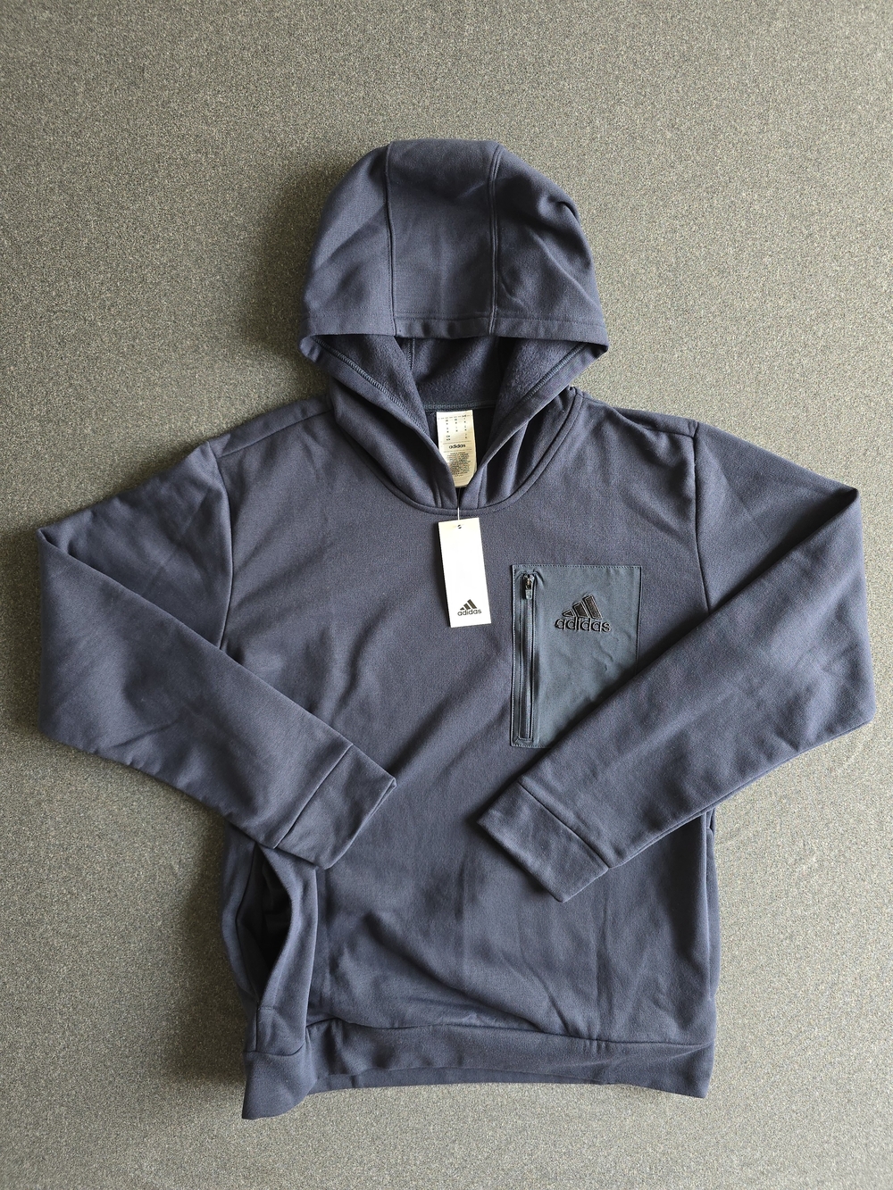 Adidas Fleece Pocket Hoodie Men's Medium Aurink Blue Navy Pullover Chest Pocket